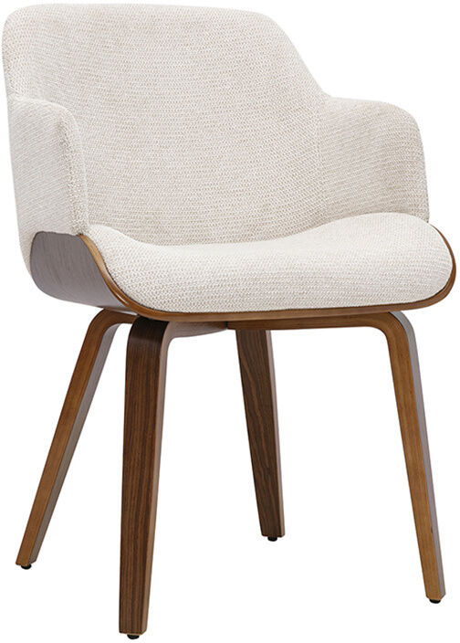 Miliboo Stuhl aus Chenille-Stoff in Beige und dunklem Holz EARL