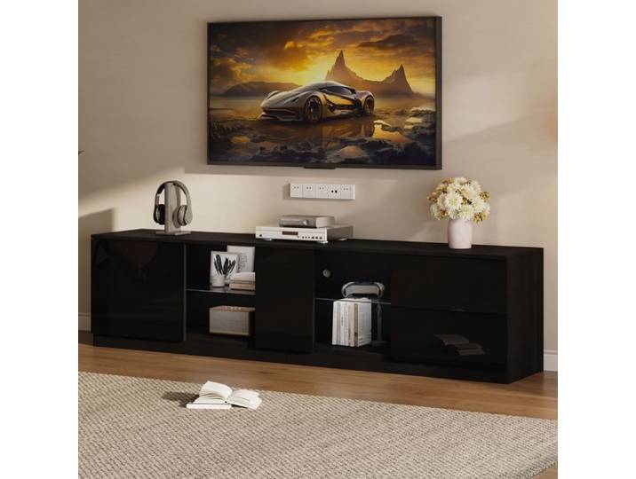 Meuble TV - commode haute brillance - buffets avec éclairage LED - Lowboards adaptés aux téléviseurs 65 - noir -160x40x52cm
