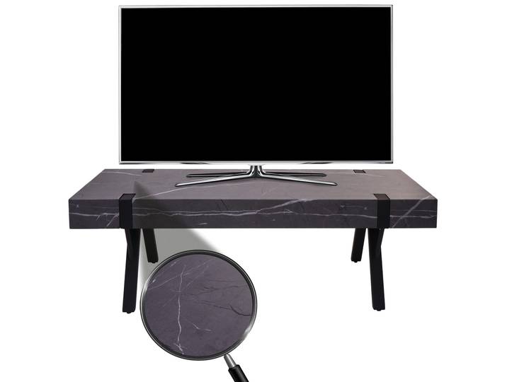 TV-Rack HWC-L54, Fernsehtisch Lowboard TV-Tisch, Metall 42x120x40cm Marmor-Optik grau