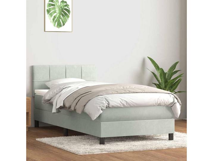 vidaXL Boxspringbett, Boxspringbett mit Matratze Hellgrau 80x220 cm Samt
