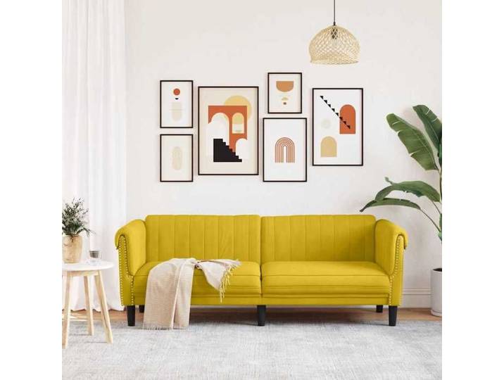 BEL-ACHAT* Canapé relax - Modèle droit - position fixe - Sofa à 3 places jaune velours Prom30557051