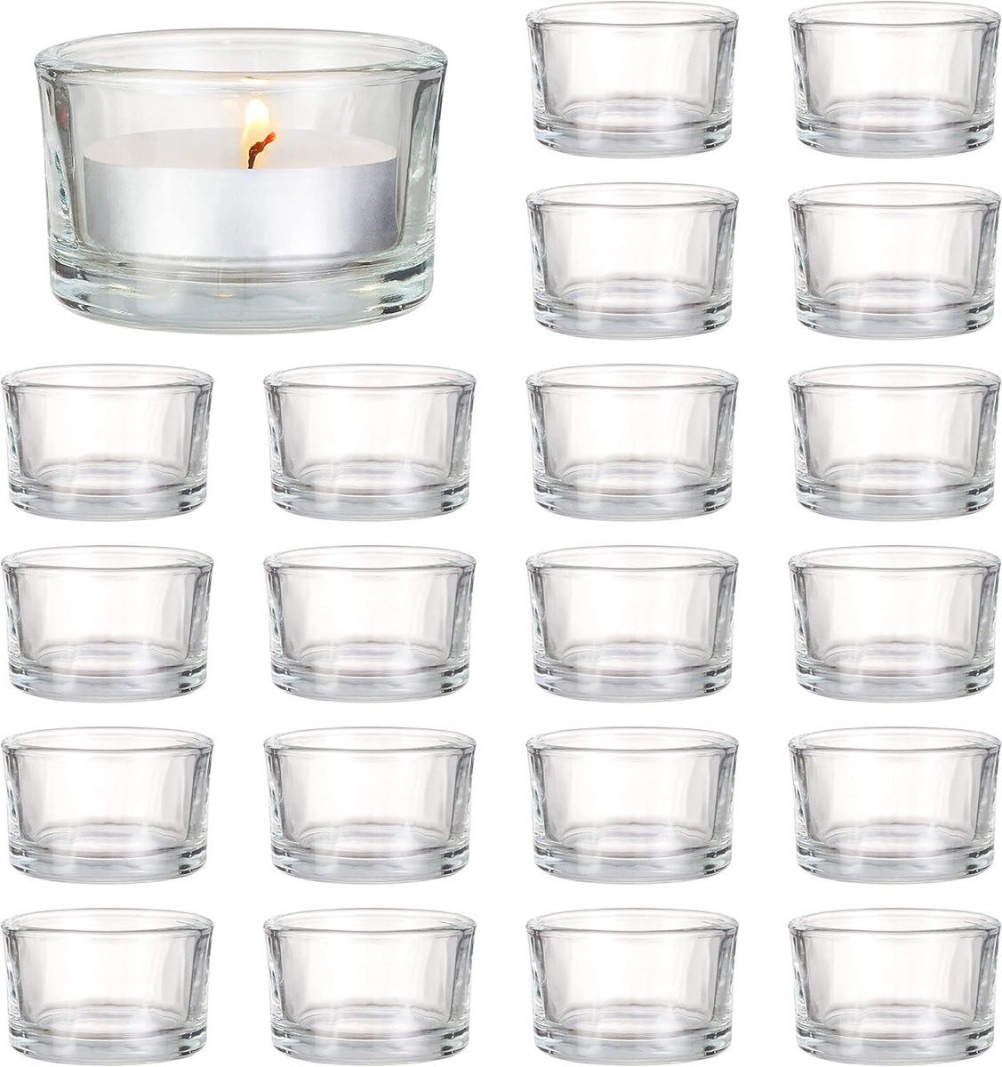 Set van 24 transparante glazen waxinehouders voor sfeervolle verlichting