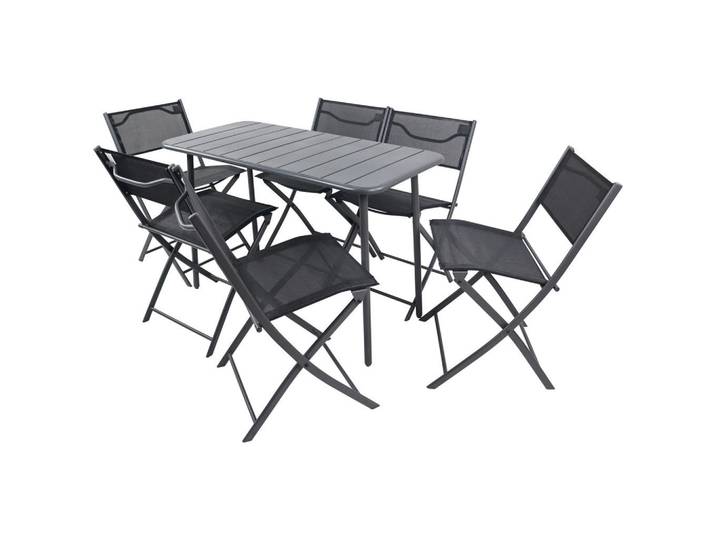 Gardenson Gartenset, Schwarz, Metall, Kunststoff, 7-teilig, Tisch klappbar, regenabweisend, rostfrei, Stuhl klappbar, Gartenmöbel, Gartengarnituren, Gartenmöbel-Sets