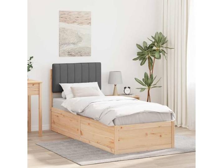 Massivholz gepolstertes Kopfteil modernes Design 75 x 190 cm Grau Bettgestell mit gepolstertem Kopfteil Dunkelgrau 75 x 190 cm Massivholz Kiefer Stabil Stilvoll