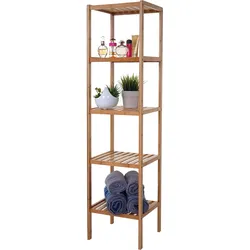 Badregal HWC-B18, Badezimmer Badschrank Standregal, Bambus ~ 140x34x33cm