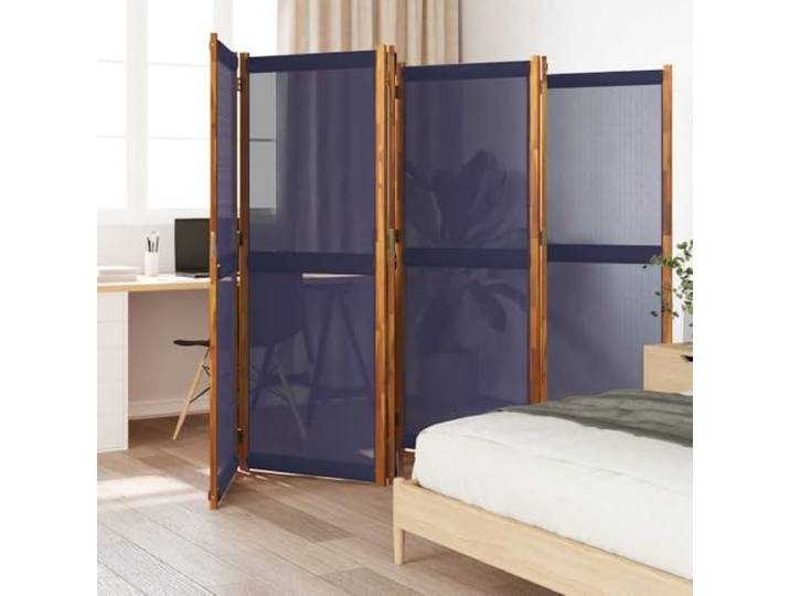 Owox Raumteiler Akazie 420x180 cm Dunkelblau Faltbarer Paravent für Innen & Außen witterungsbest. Akazienholz Textilene