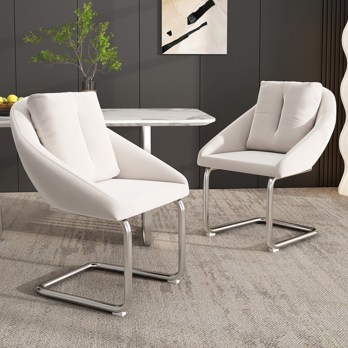 FloraGrace Eetkamerstoel Set van 2 - Ergonomisch Fluweel - Beige
