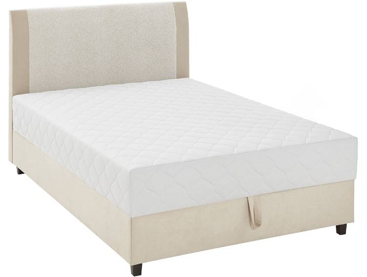 Boxbett Borgholm , beige, B:121cm L:212cm, ATLANTIC HOME COLLECTION, Komplettbetten, mit Taschen-Federkernmatratze, Bettkasten und Absetzung im Kopteil