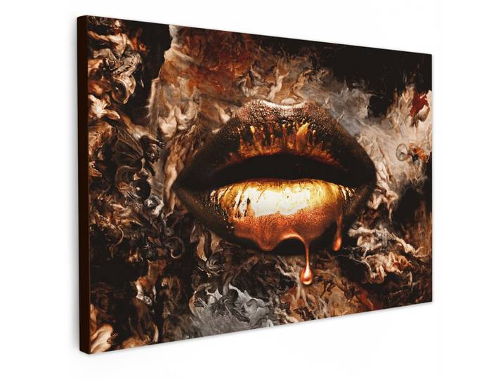 LEINWANDBILD Gold - Lippen - Kunst - Gold - Luxus - Abstrakt Wohnzimmer Groß 120x80 cm