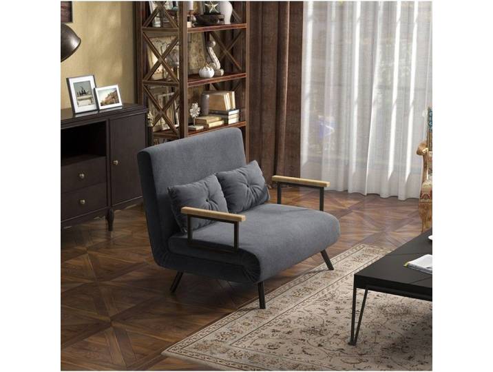 WOVREO fauteuil convertible 1 place en lit simple dossier réglable 5 positions gris foncé