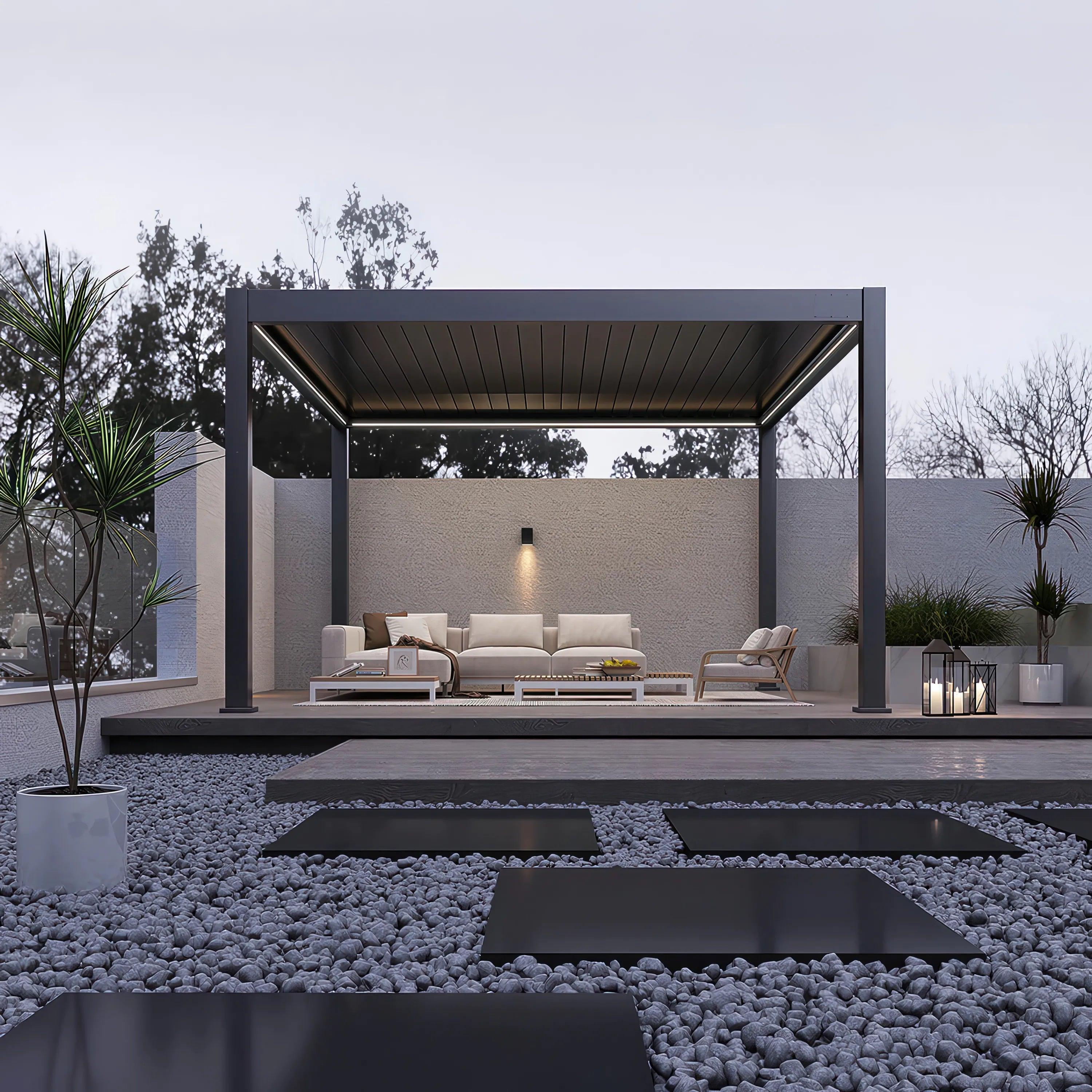 Gutroof Pergola "Deluxe Pro" 4x4m elektrisch, Aluminium, LED, Motorisiert | Anthrazit