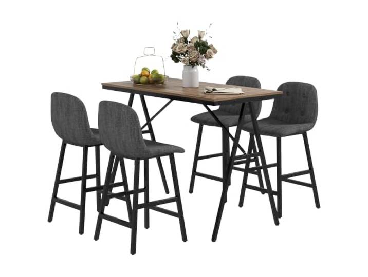 HOMCOM Bartisch Set mit 4 Stühlen mit Rückenlehne, Dunkelgrau Bartisch mit Barhocker-Set, Esstisch, Küchentisch, für Esszimmer, Küche