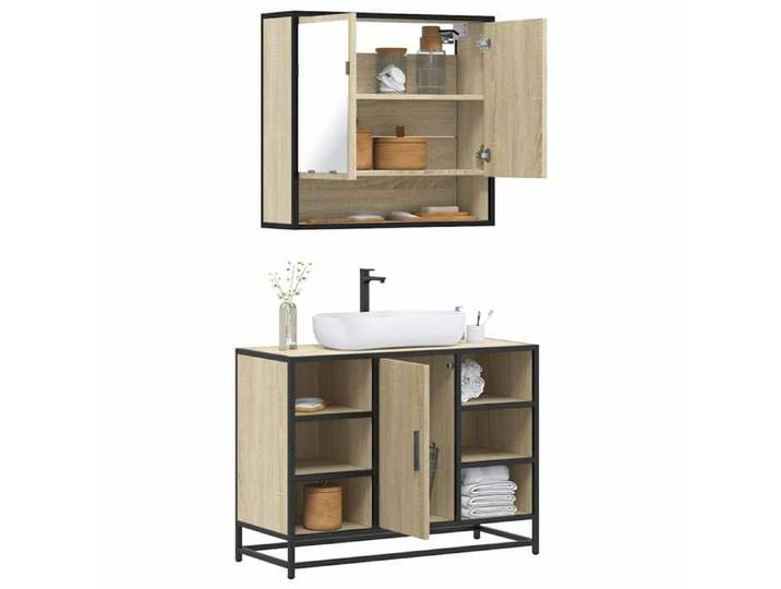 Automne/hiver  Brun Ensemble de meubles de salle de bain 2 pcs chêne sonoma - Hauteur：60cm Nove7730503
