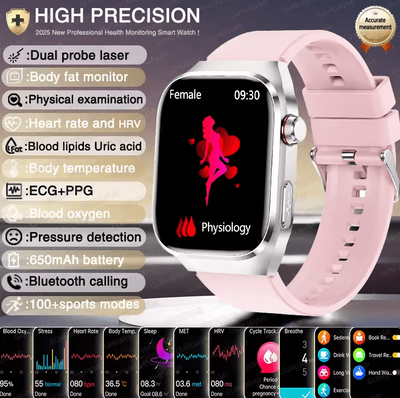 Inspire Curations AI Laser Health Smartwatch With ECG PPG, Uric Acid & Blood Lipids Monitor pink