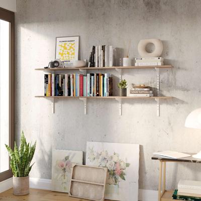"Wallniture Turin 60"" Adjustable Shelf, Floating Bookshelf for Room Decor, Wall Shelf Unit for Living Room, Rustic, Tier Options"
