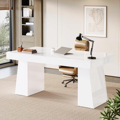 Bluebell 55-Inch Modern Minimalist Executive Desk, Wood Office Computer Desk with Double Pedestal, Workstations Writing Table