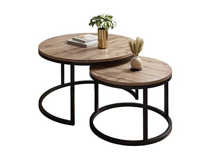 lukmebel Couchtisch rund - CIRI 2in1 - Beistelltisch rund - Kaffetisch - Industrial Deko - Deko Wohnzimmer - Kleiner Beistelltisch - Sofatisch - Kleiner Tisch - Schwarz, Wotan Eiche