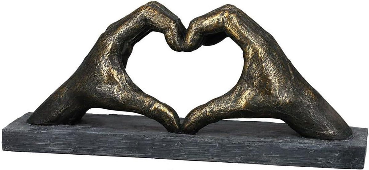 Bronskleurige decoratieve sculptuur Hart uit handen - Breedte: 36 cm