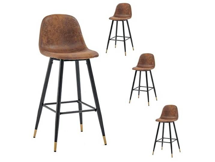 MEUBLE COSY Barhocker 4er Set Barstuhl Vintage mit Lehne und Fußstütze Sitzhöhe 76 cm aus Wildleder Metallbeine für Bar Bistro Café Küche, Kunstleder, Industrie-Design, Braun + Goldfarben