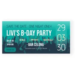 Einladungskarten zum Geburtstag in Türkis im Design "Konzert Ticket 40" - Musterkarte