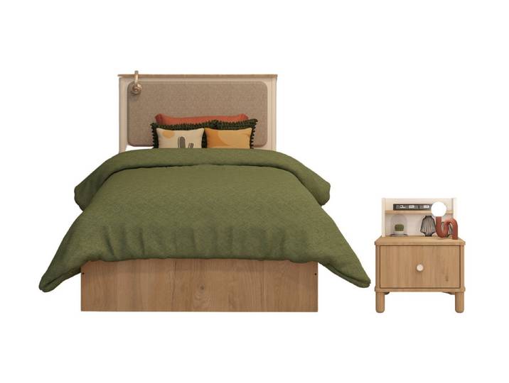 Villa Möbel Jugendzimmer-Set Vomera, (Jugendzimmer-Set, 2-tlg., Bett mit Kopfteil und 1 x Nachttisch), Bett Schrank Schreibtisch mit natürlicher Holzoptik und Ordnung