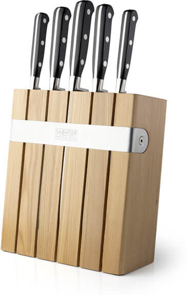 Sabatier Professional 5 Piece Kitchen Knife Set & Oak/Stainless Steel Knife Block