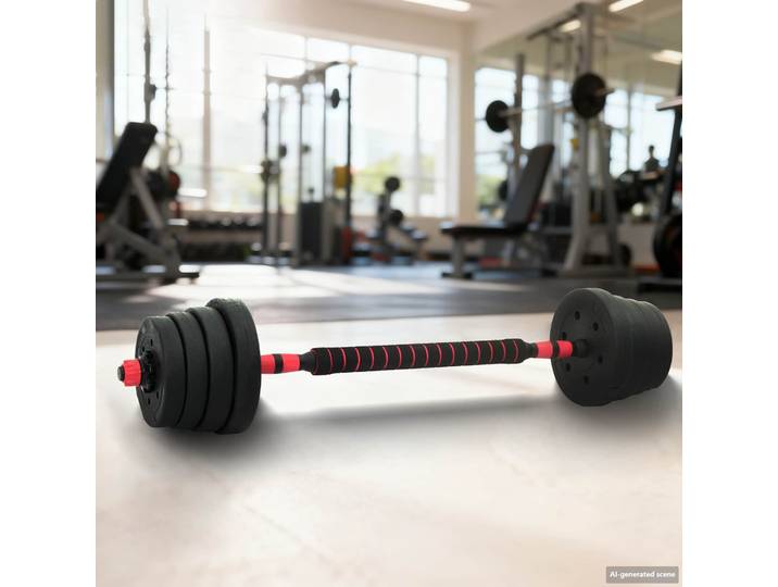 vidaXL 2-in-1 Kurzhantel Langhantel Set 30 kg Schwarz und Rot