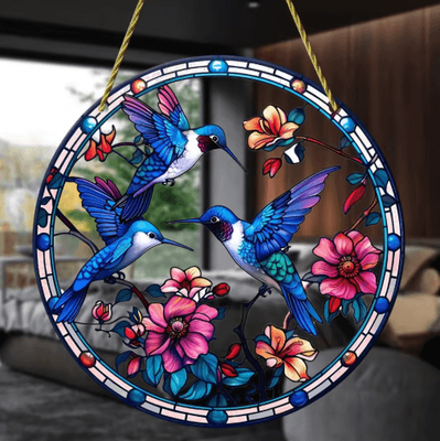 Inspire Picks Acrylic Bird & Flower Hanging Ornament Cute Floral Window Decor Pendant 5