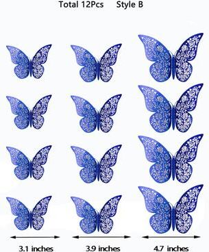 Inspire Select 3D Mirror Butterfly Wall Stickers Hollow Gold, Silver & Blue DIY Room Decor 12 Pcs Blue B