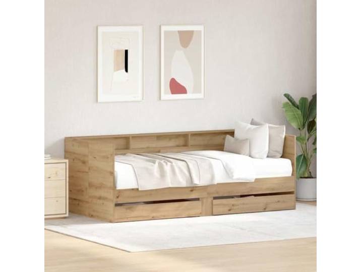 RJPLMFV Tagesbett aus Holz, 100 x 200 cm Mit Aufbewahrungsschubladen, moderner rustikaler Stil, umwandelbar in ein Sofa, für kleine Wohnungen