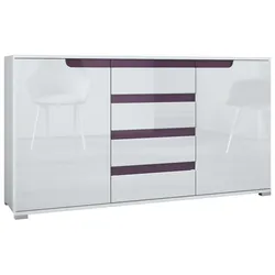 SIDEBOARD Sylt Weiß Hochglanz / Brombeer Hochglanz