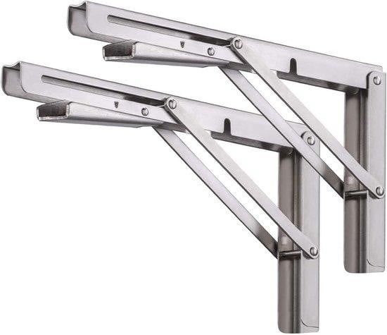 2x Opvouwbare Plankdragers RVS - Zware Inklapbare Wandsteunen voor Tafel of Werkbank