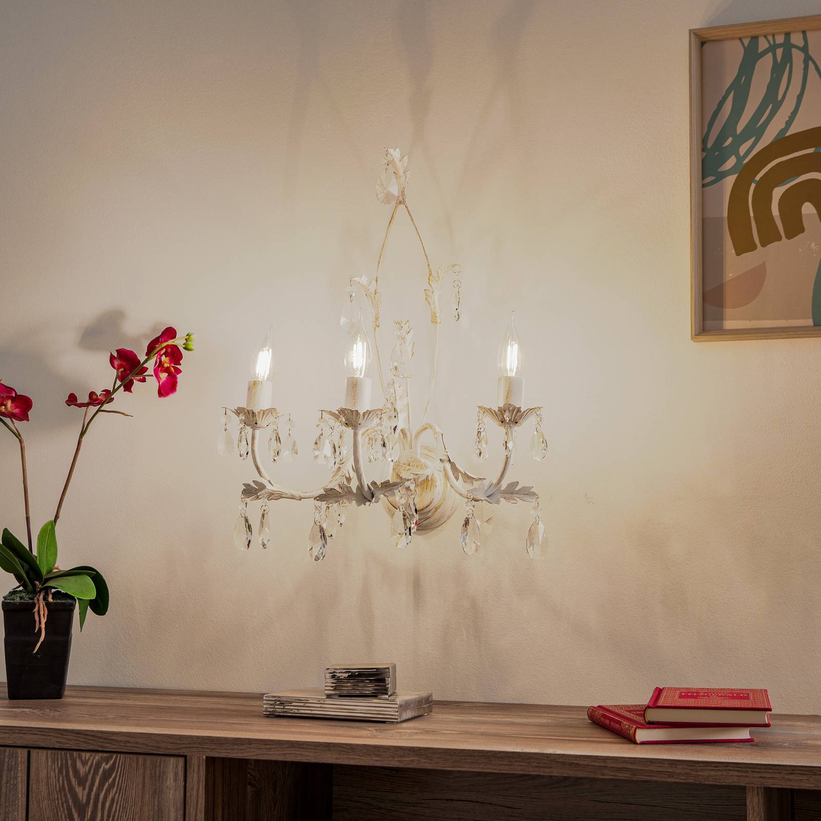 Kristall Wandlampe Teresa ONLI, dimmbar, creme / amber, für Wohn- / Esszimmer, Metall, Antik, Wandleuchte, Wandlampe Innen