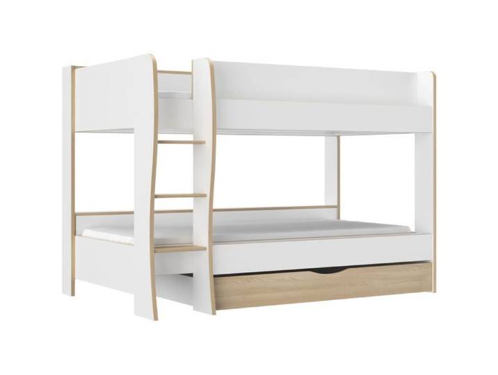 Lits superposés - Tiroir - ROOMY - Blanc / Chêne naturel - GAMI