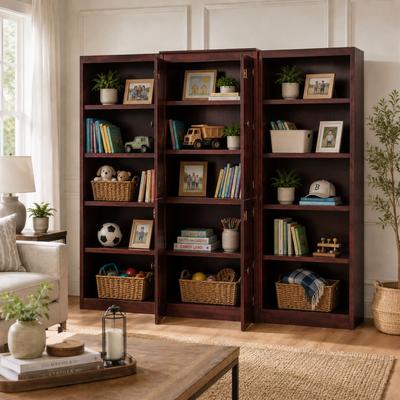 Concepts in Wood 15 Shelf Bookcase Wall with Doors, 72 inch Tall
