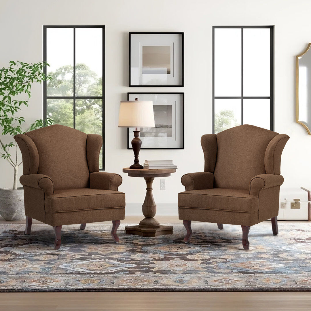Blue Elephant Upholstered Cotton Armchair Brown 110cm H X 79.2cm W X 81.2cm D