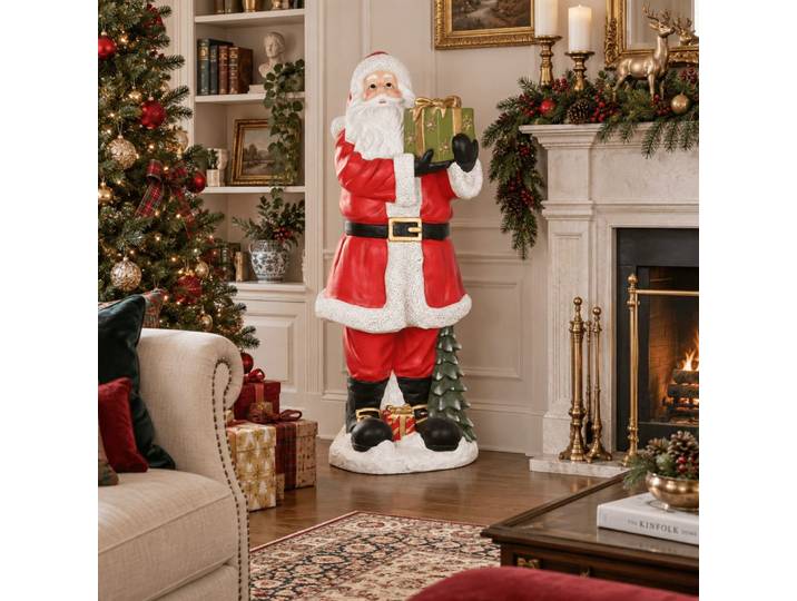 Figurine père noël lumineuse en magnésie multicolore 52x45x121 cm