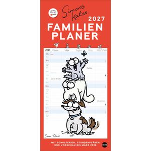 Heye Familienplaner 23015, Simons Katze, Jahr 2027, 1 Monat auf 1 Seite, mit 5 Spalten, 21 x 45cm