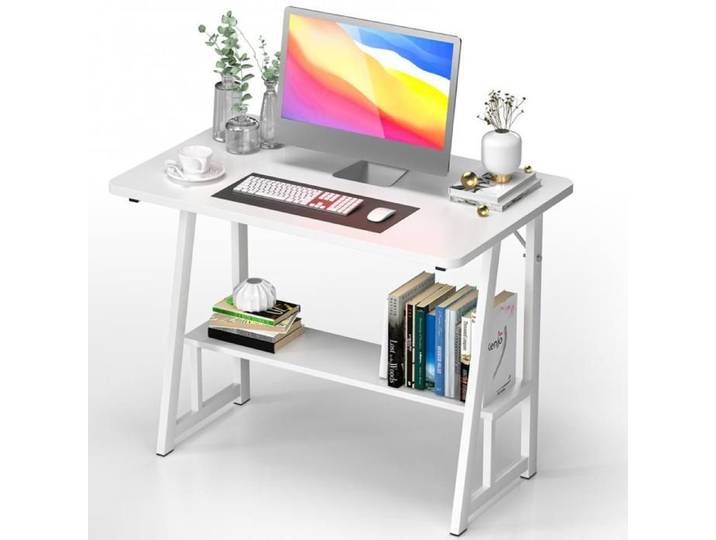 Petit Bureau - LVHCMFOHM - Bureau d'ordinateur avec étagère - Moderne Simple - 80x50x73 cm - Blanc