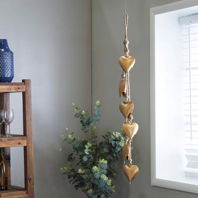 ARCILLA ELEMENTAL Gold or Red Metal Tibetan Inspired Heart Decorative Cow Bells with Bells on Jute Hanging Rope