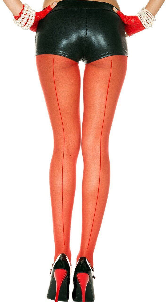 Music Legs Collant rouge nylon coutures