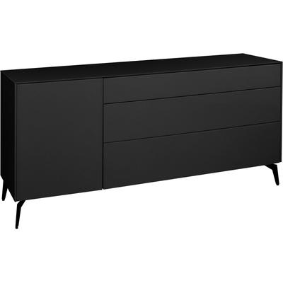Lowboard MÄUSBACHER "Imola", schwarz (anthrazit matt lack, glas anthrazit glanz), Füße aus Metall,4 Packstücke, 1 Stk., 1 Stk., Sideboards, Lowboard, Mäusbacher Lowboard mit Glasfront und Glasoberplatte