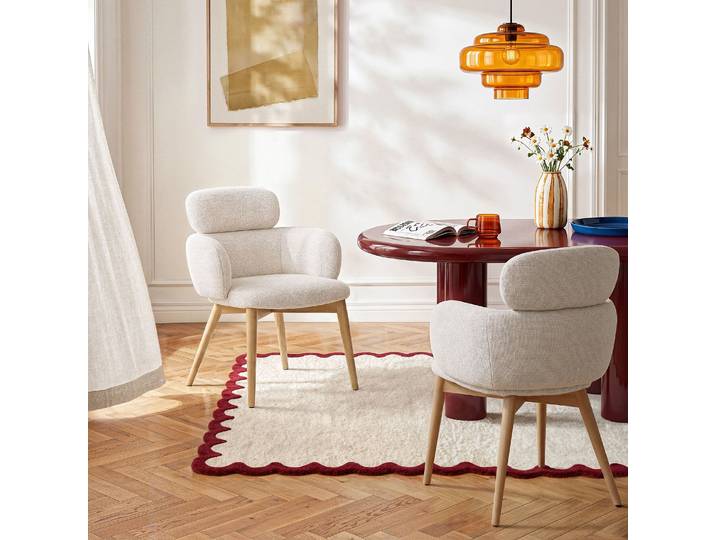 HABITAT - Lot de 2 chaises en tissu et bois massif finition chêne avec accoudoirs - Beige - Flore