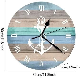 Inspired Living Blue Coastal Wall Clock 10 Inch Silent Non Ticking Beach Decor Clock a