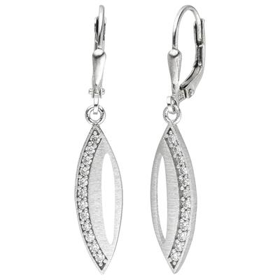 Paar Ohrhänger JOBO "Ohrringe Blatt 37 mm hängend", silber (silber 925, weiß), Ohrringe, Damen, Silber 925 (Sterlingsilber), 925 Silber mit 24 Zirkonia