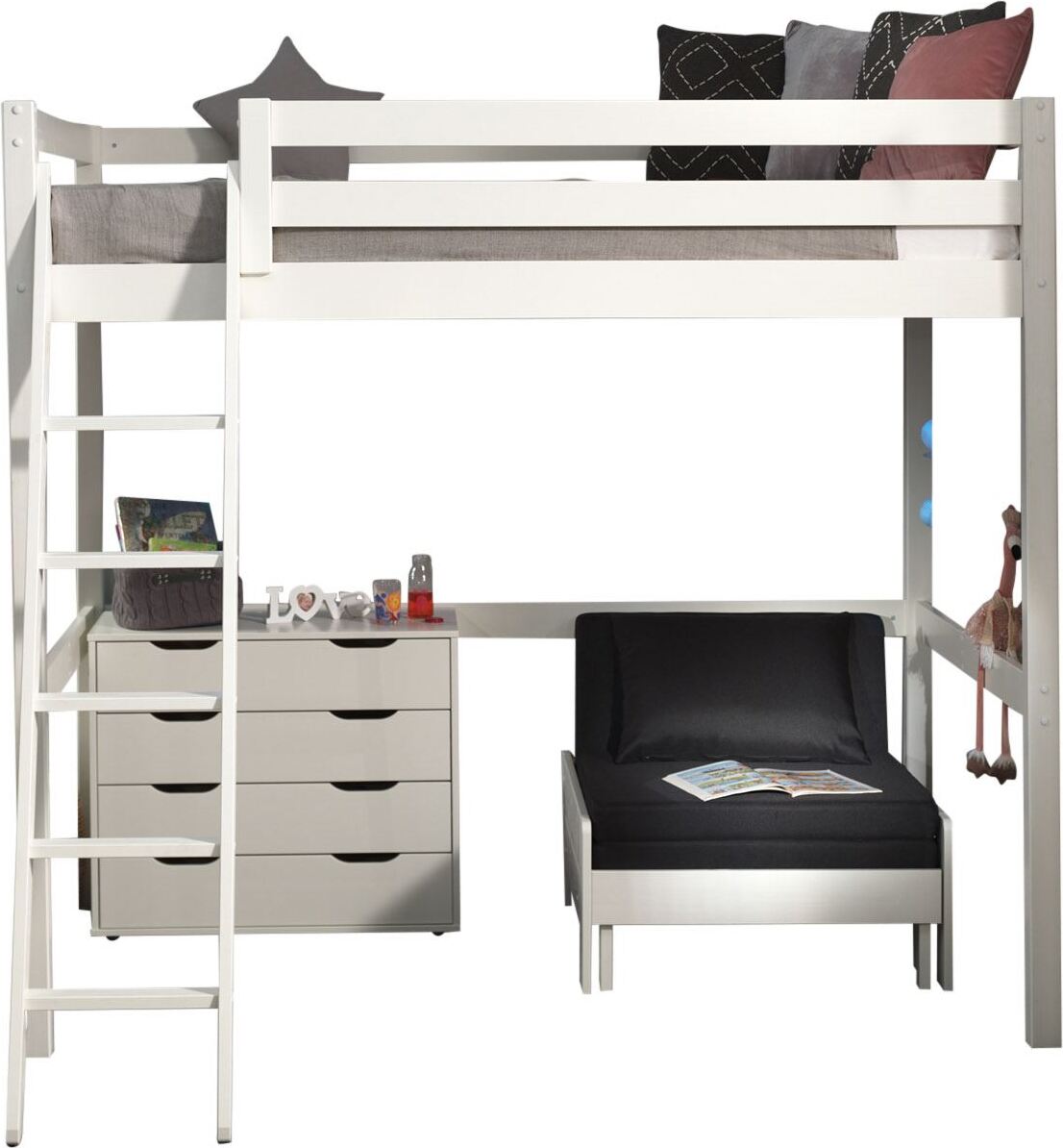 Hochbett Karolina 209x215x190 Kinderbett Massivholz+MDF Weiß
