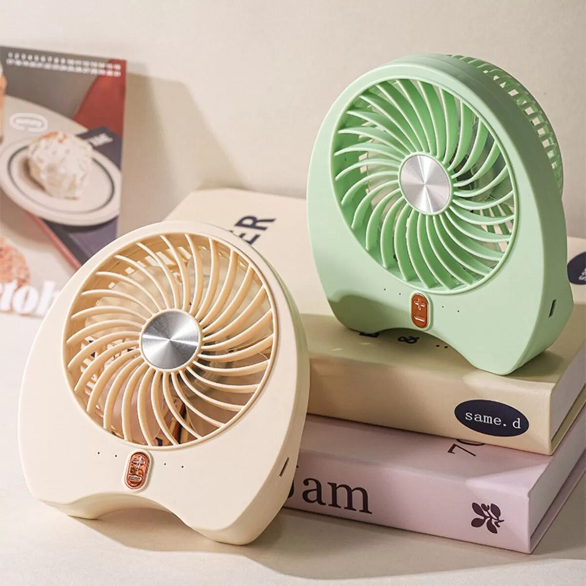 INF Tragbarer USB-Handventilator, wiederaufladbar 1200mAh, leiser 4-Stufen Tischzirkulator – kompakter Reise-Desk-Ventilator Gelb