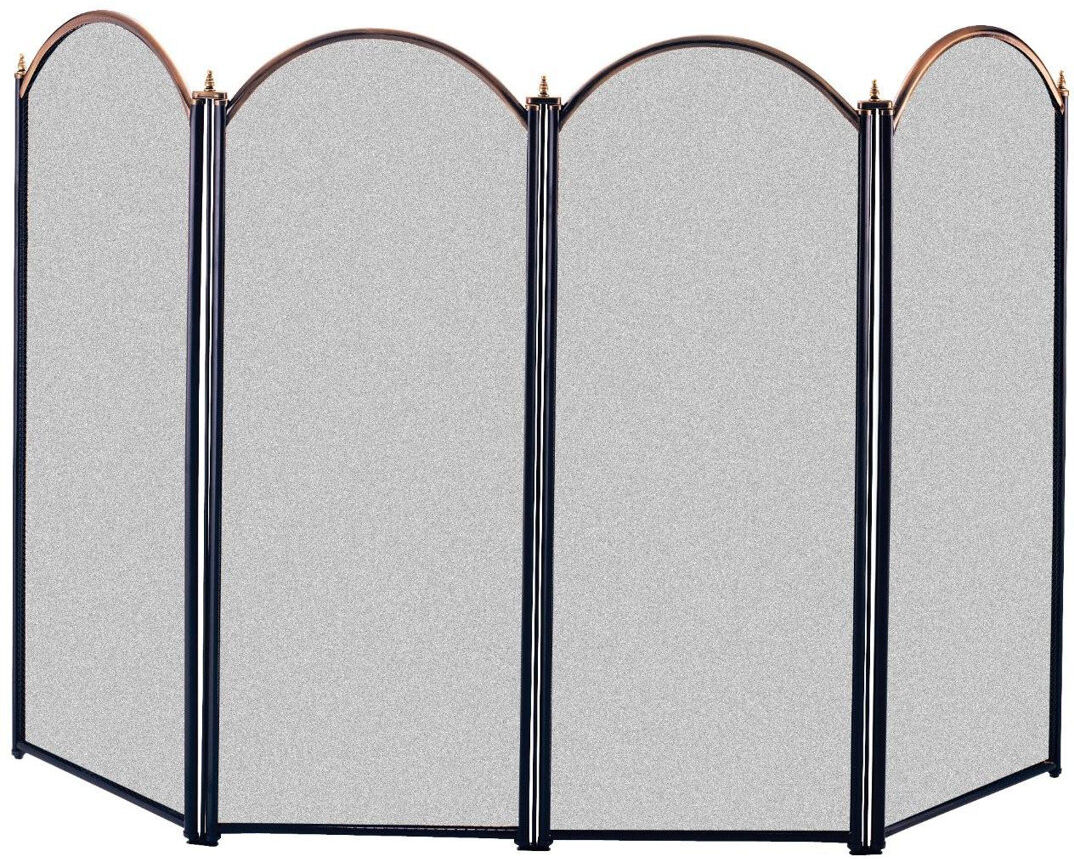 Belfry Heating Mathew 4 Panel Brass Fireplace Screen Black/Antique Brass 80cm H X 131cm W X 7.6cm D