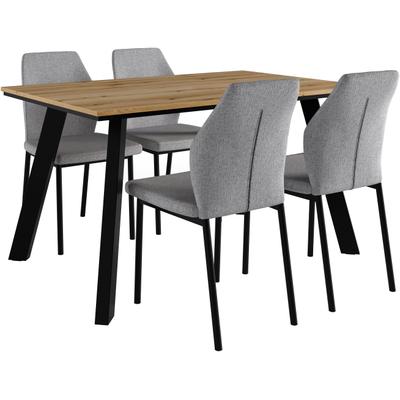 Essgruppe OTTO HOME "Genf Tischgruppe, Esstisch plus 4 Stühle", grau (eichefarben, hellgrau), Webstoff, Sitzmöbel-Sets, Essgruppe, Küchentisch, 4 Stühle, moderne Tischplatte in eiche/schwarz