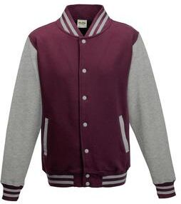 Just Hoods By AWDis JHA043 Adult Letterman Jacket in Burgundy/Heather Grey size Large   Cotton/Polyester Blend